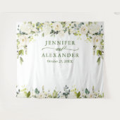 エレガントなユーカリと白いバラのウェディングバックドロップ タペストリー (正面(横))