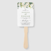 エレガントなユーカリと白いバラのウェディングプログラム ハンドファン (正面)