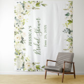 エレガントなユーカリと白いバラのブライダルシャワー テープ タペストリー (インサイチュ)