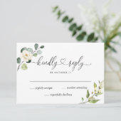エレガントなユーカリと白いバラの花のウェディング 出欠カード (スタンド正面)