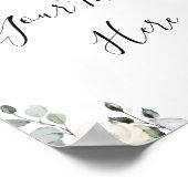 エレガントなユーカリと白いバラの花のサイン ポスター (角)