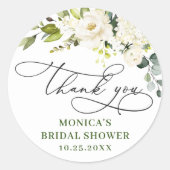 エレガントなユーカリと白いバラの花束（感謝を込めて） ラウンドシール (正面)