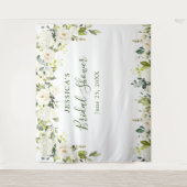 エレガントなユーカリと白いバラの ブライダルシャワー テープ タペストリー (正面)