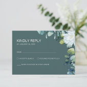 エレガントなユーカリと白い花のシックなウェディング 出欠カード (スタンド正面)