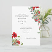 エレガントなユーカリと鮮やかな赤の花のウェディング 招待状 (スタンド正面)