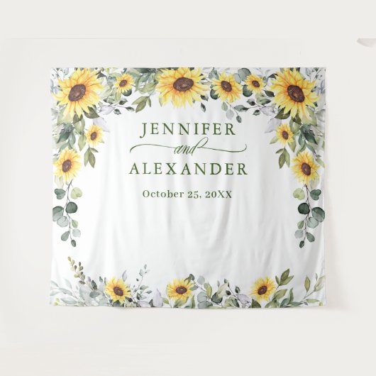 エレガントなユーカリのひまわり写真用背景 タペストリー (正面(横))