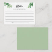 エレガントなユーカリのアドバイス ブライダルシャワーのグリーン アドバイスカード (正面/裏面)