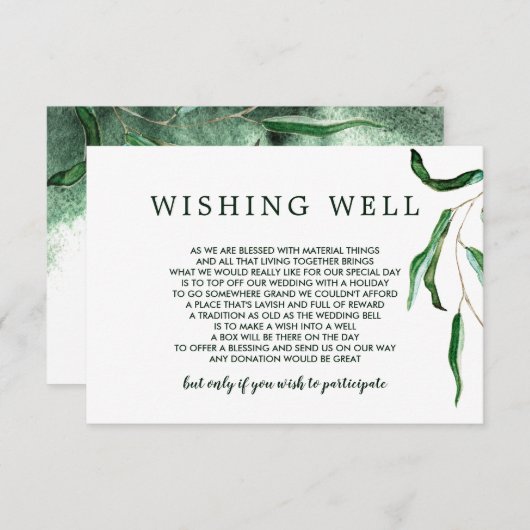エレガントなユーカリのウェディング ウィッシング ウェル インサート 招待状 (正面/裏面)