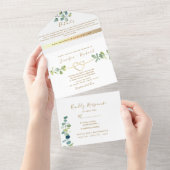 エレガントなユーカリのグリーンが彩るウェディング オールインワン招待状 (貼ってはがせる)