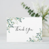 エレガントなユーカリのグリーンが飾られた、素朴な感謝カード サンキューカード (スタンド正面)