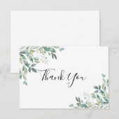 エレガントなユーカリのグリーンが飾られた、素朴な感謝カード サンキューカード (正面/裏面)