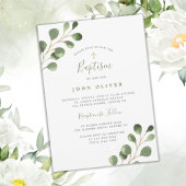 エレガントなユーカリのグリーンとゴールドのクロス 洗礼 招待状