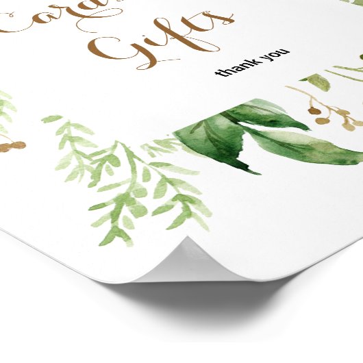 エレガントなユーカリのグリーンカードとギフトサイン ポスター (角)