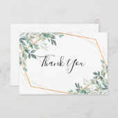 エレガントなユーカリのグリーンゴールドの感謝カード サンキューカード (正面/裏面)