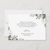 エレガントなユーカリのグリーン3枚の写真 ウェディング サンキューカード (裏面)