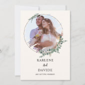 エレガントなユーカリのグリーン スクリプト フォト 招待状 (正面)