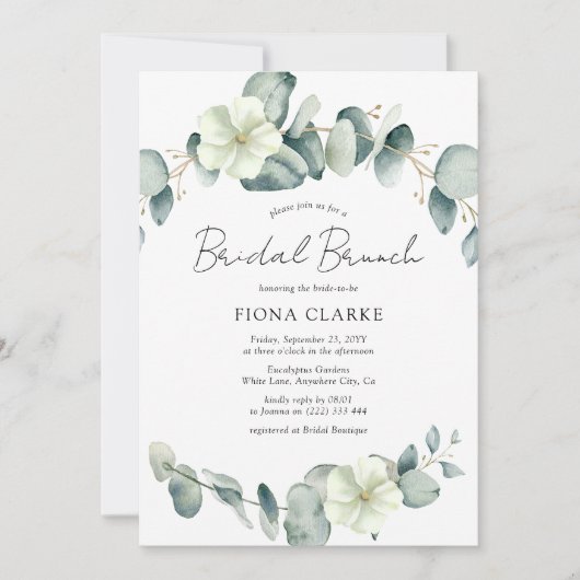 エレガントなユーカリのグリーン ブライダル ブランunch 招待状 (正面)