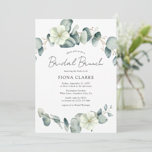 エレガントなユーカリのグリーン ブライダル ブランunch 招待状 (スタンド正面)