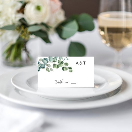 エレガントなユーカリのグリーン+モノグラムの結婚式 プレイスカード