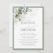 エレガントなユーカリのグリーン　洗礼　ファーストバースデー 招待状 (正面)
