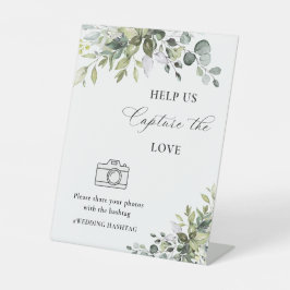 エレガントなユーカリのサイン「Help Us Capture The Love」 台座サイン