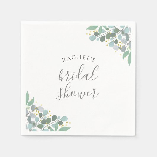 エレガントなユーカリのダスティーブルー ブライダルシャワー スタンダードカクテルナプキン (正面)