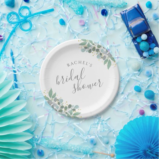 エレガントなユーカリのダスティーブルー ブライダルシャワー ペーパープレート (パーティー)