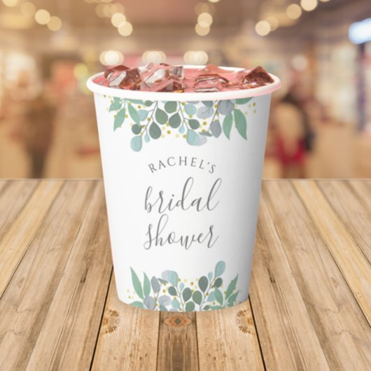 エレガントなユーカリのダスティーブルー ブライダルシャワー 紙コップ