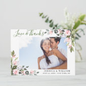 エレガントなユーカリのバラッシュピンクの薔薇の写真 サンキューカード (スタンド正面)