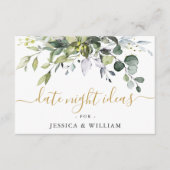 エレガントなユーカリのブライダルシャワーのデートナイトアイデアA アドバイスカード (正面)