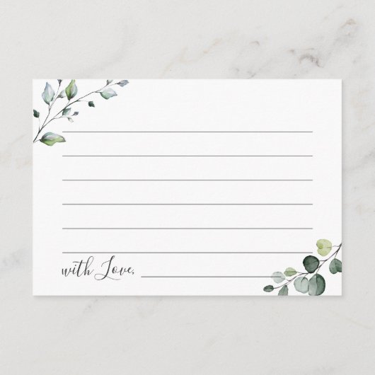 エレガントなユーカリのブライダルシャワーのデートナイトアイデアA アドバイスカード (裏面)