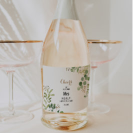 エレガントなユーカリのブライダルシャワースパークリングワインレーベル スパークリングワインラベル