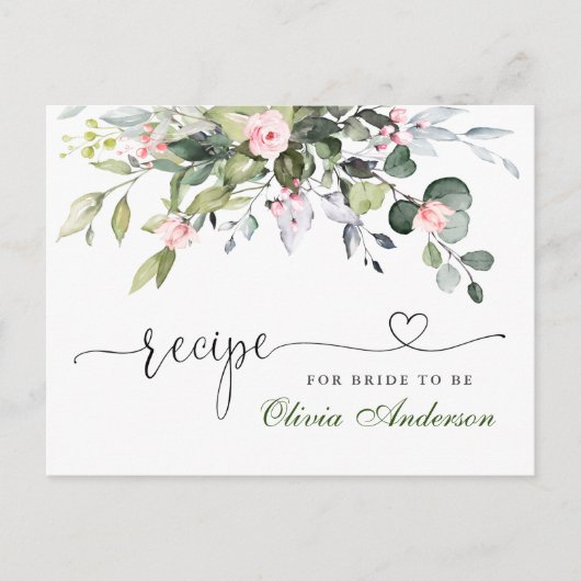 エレガントなユーカリのブライダルシャワーレシピカード ポストカード (正面)