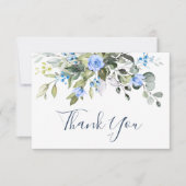 エレガントなユーカリのブルー ダスティ ローズ 緑のボヘミアンスタイル サンキューカード (正面)