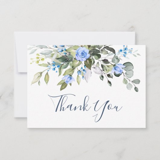 エレガントなユーカリのブルー ダスティ ローズ 緑のボヘミアンスタイル サンキューカード (正面)