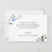 エレガントなユーカリのブルー ダスティ ローズ 緑のボヘミアンスタイル サンキューカード (裏面)