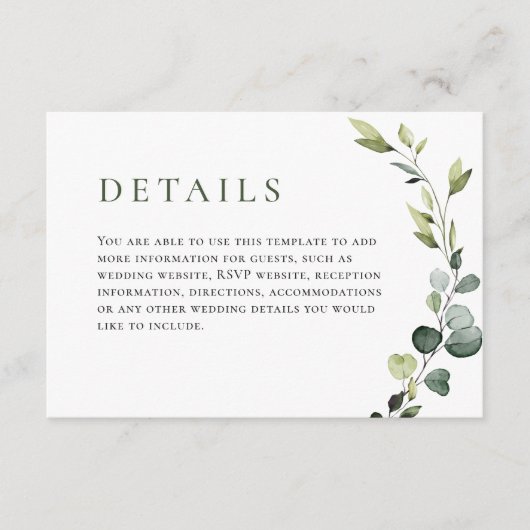 エレガントなユーカリのボヘミアンスタイルのウェディング エンクロージャーカード (正面)