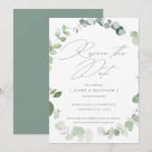 エレガントなユーカリの再設定日 ウェディング 案内状 (正面/裏面)