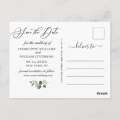 エレガントなユーカリの写真 ウェディング・セーブ・ザ・デート ポストカード (裏面)