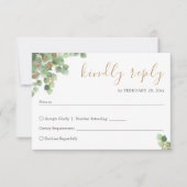 エレガントなユーカリの植物グリーンゴールドの返信カード 出欠カード (正面)