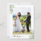 エレガントなユーカリの植物学的なウェディングフォト サンキューカード (正面)