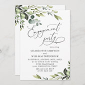 エレガントなユーカリの水彩画エンゲージメントパーティー 招待状 (正面/裏面)