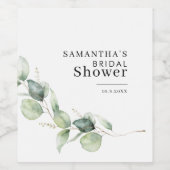 エレガントなユーカリの水彩画 ブライダルシャワー ワインラベル (シングルラベル)