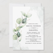 エレガントなユーカリの水彩画 ブライダルシャワー 招待状 (正面)