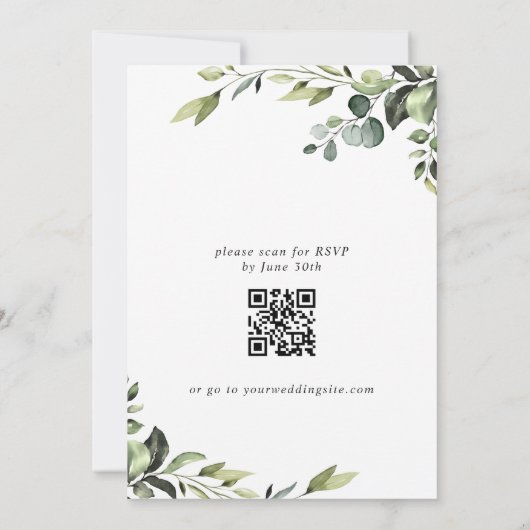 エレガントなユーカリの水彩画 ブライダル ブランチ 招待状 (裏面)