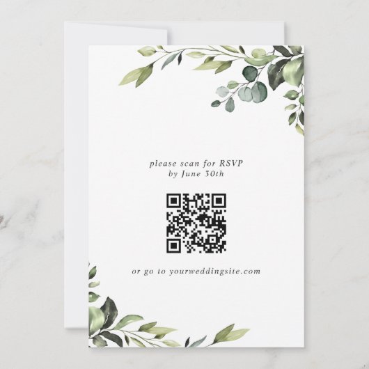 エレガントなユーカリの水彩花のブライダルシャワー 招待状 (裏面)