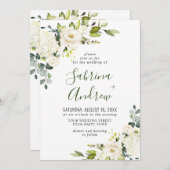 エレガントなユーカリの白いバラとグリーンが美しいウェディング 招待状 (正面/裏面)