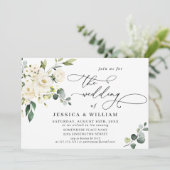 エレガントなユーカリの白いバラとグリーンが美しいウェディング 招待状 (スタンド正面)