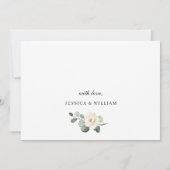 エレガントなユーカリの白いバラとグリーンが美しいウェディング 招待状 (裏面)