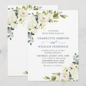 エレガントなユーカリの白いバラとグリーンウェディング 招待状 (正面/裏面)